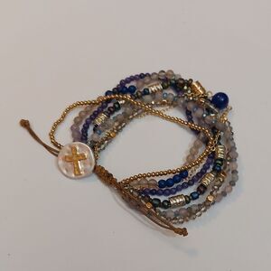 Demaco's Your Journey Indigo Adjustable Beaded Prayer Bracelet 7"